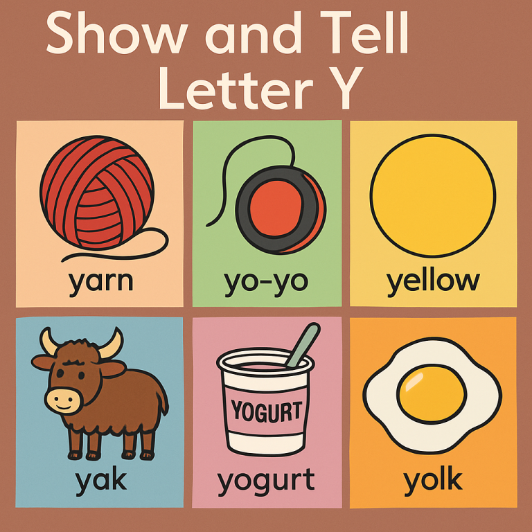 Show and Tell Letter Y items – yarn, yo-yo, yellow, yak, yogurt, yolk